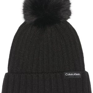 Calvin Klein Women's Warm Fleece Lined Faux Fur Pom Hat